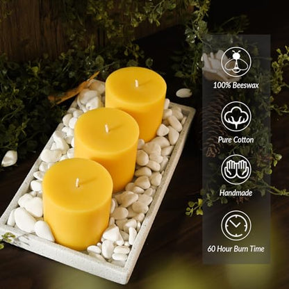 3x3 inch Natural Yellow Beeswax Pillar Candles - 3 Pack - Unscented - size: 3x3 inch