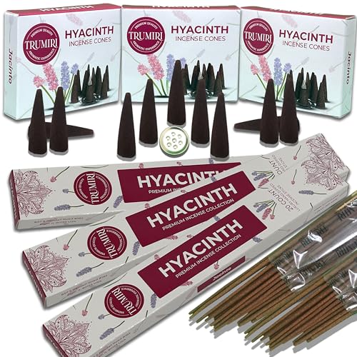 Hyacinth Incense Sticks & Incense Cones Combo Pack - 60 Insence-Sticks + 30 Insence Cones - Inscense - Incense Cones Scented - Insents - color: Hyacinth