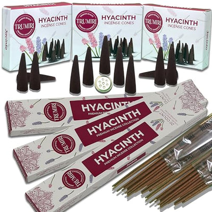 Hyacinth Incense Sticks & Incense Cones Combo Pack - 60 Insence-Sticks + 30 Insence Cones - Inscense - Incense Cones Scented - Insents - color: Hyacinth