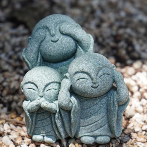 OwMell Japanese Jizo Monk Statue, Buddha Jizo Memorial Aquarium Statue - color: No Evil