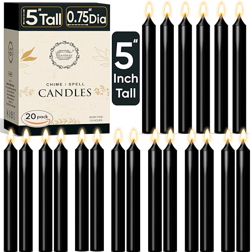 Raajsee Unscented Mini Taper Candles Pack of 20, Black | 5 Inches (H) Dinner Candle Sticks| Smokeless, and Dripless| Paraffin Wax with Cotton Wicks | Long Burning Time - color: Blackk, size: 5 Inch - Pack of 20