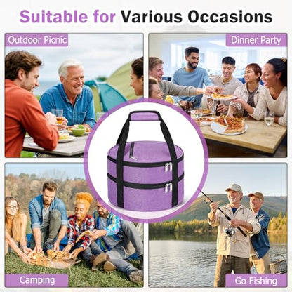 Round Double Insulated Casserole Carrier 12" Portable Pie Tote, Purple - color: Purple, size: Double
