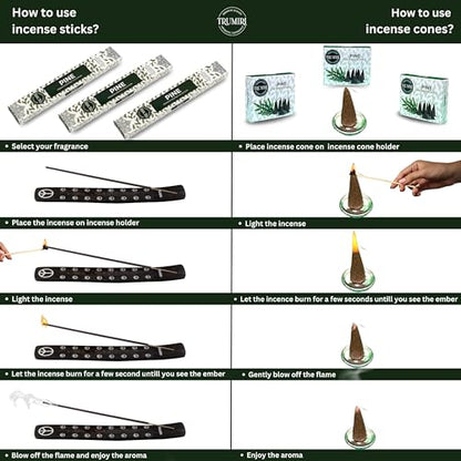Pine Incense Sticks & Incense Cones Combo Pack - 60 Insence-Sticks + 30 Insence Cones - Inscense - Incense Cones Scented - Insents - color: Pine