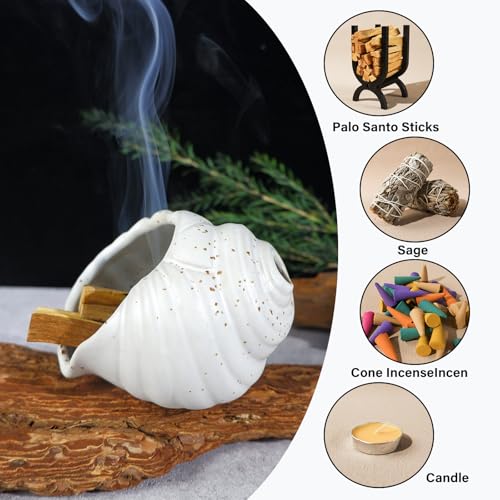 MOUGIGI Ceramic Conch Palo Santo Burner Holder - Mini Chiminea Incense - color: White