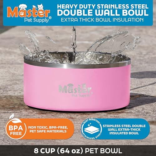 Master Pet Supply Stainless Steel Dog Bowls 64 oz Heavy Duty Hyper Pink - color: Hyper Pink, size: 8 Cups (64 oz)