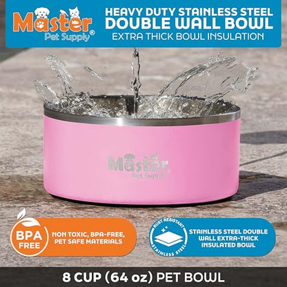 Master Pet Supply Stainless Steel Dog Bowls 64 oz Heavy Duty Hyper Pink - color: Hyper Pink, size: 8 Cups (64 oz)