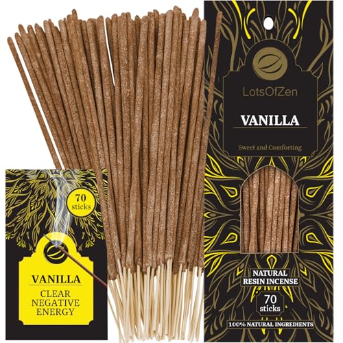 LOTS OF ZEN Vanilla Incense Sticks, Hand-Rolled, 8-Inch, 70 Count - color: Vanilla