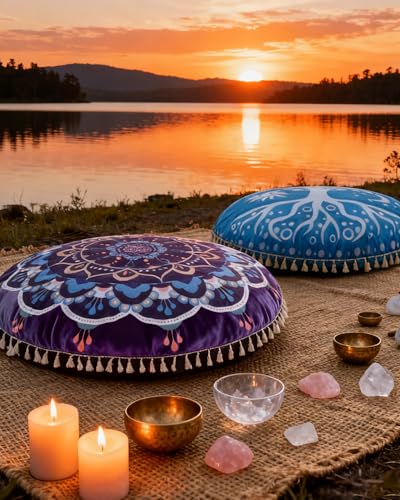 Hihealer Meditation Cushion, Large Velvet Floor Pillow for Yoga, Meditation - color: Blue