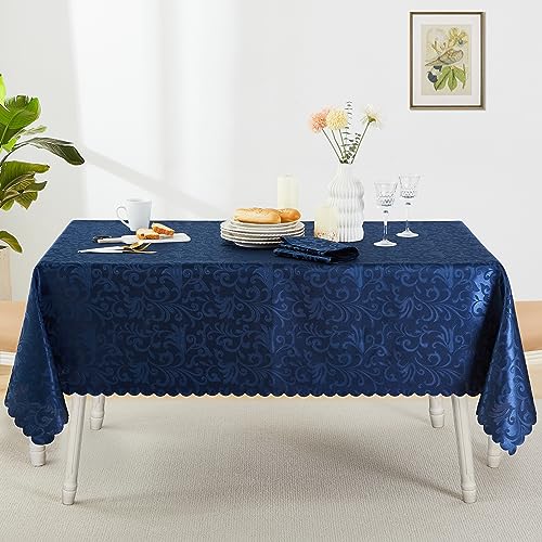 Wave Scroll Damask Jacquard Rectangle Deep Sea Blue Tablecloth 60" 120"，Wipeable Table Cover for Dining Table, Buffet Parties and Camping - color: Deep Sea Blue, size: 60" x 120" (Rectangle)