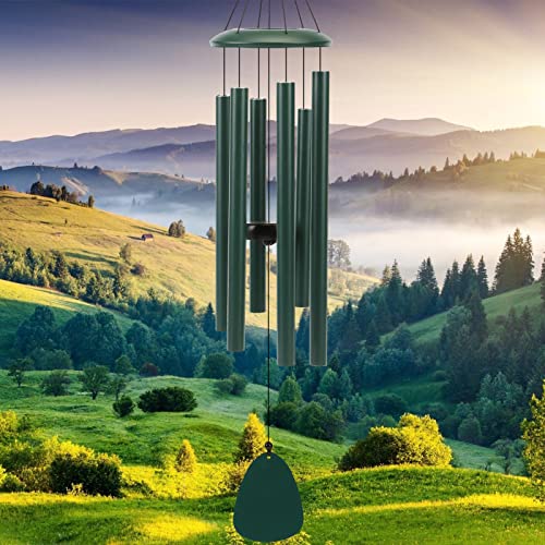 FSVGYY Wind-Chimes-Outdoor-Deep-Tone, Large Soothing Melodic Tones Windchimes, Wind Chimes for Outside, Memorial Wind Chime Best Gift for Mom Women Grandma Neighbors(32" Forest Green Coated Aluminum) - color: Green, size: 32"