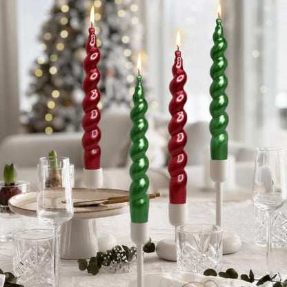 7.5 Inch Red Green Metal Spiral Candles, Set of 4 Unscented for Christmas - color: Metal red green