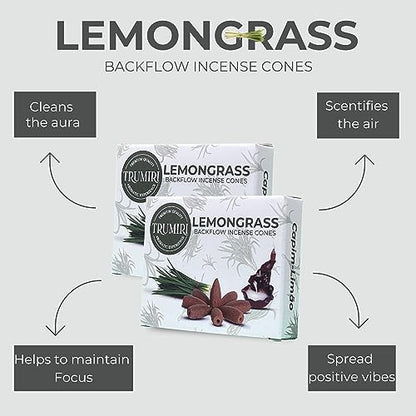 TRUMIRI Lemongrass Backflow Incense - Dual Pack of 10 Cones - Waterfall Effect - color: Lemongrass, size: Pack of 2 (20 Cones)