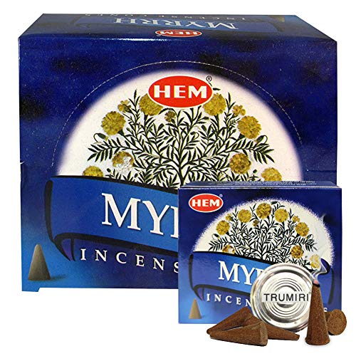 Myrrh Incense Cones and Cone Incense Burner Bundle Insence Insense Hem Incense - color: Blue a