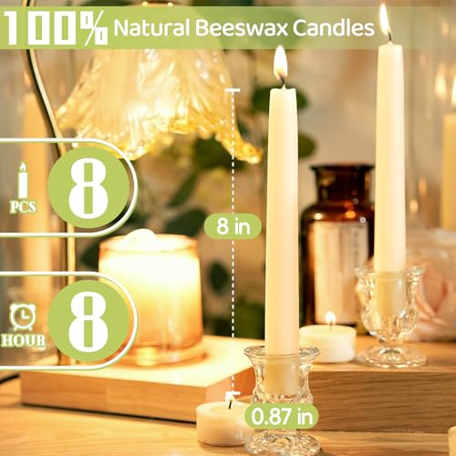 White Beeswax Taper Candles,10 Inch,12 Pack, Non-Toxic, Up to 8 Hours - color: White, size: 8in-8pcs