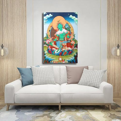 Mother Goddess Green Tara Tibetan Thangka Canvas Poster Wall Art Prints Room Aesthetic Murals Bedroom And Living Decorations Unframe 16x24inch - size: Unframe 16x24inch