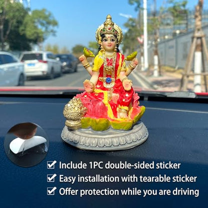 alikiki Small Hindu Goddess Lakshmi Statue - 3.9”H Indian Ido Laxmi Figurine for Car Dash Board Decor Home Office Mandir Temple Altar Shrine Pooja Item Murti for Diwali Puja Gifts