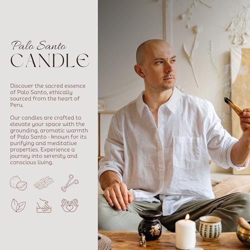 Palo Santo | Natural Coconut Wax Candle | Authentic Peruvian Palo Santo | Paraffin-Free | Crackling Wood | Handcrafted Gift | Luxury Aromatherapy for Home & Wellness | 8 oz | 60-Hour Burn