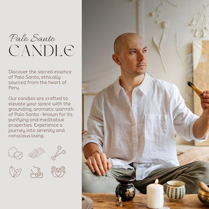 Palo Santo | Natural Coconut Wax Candle | Authentic Peruvian Palo Santo | Paraffin-Free | Crackling Wood | Handcrafted Gift | Luxury Aromatherapy for Home & Wellness | 8 oz | 60-Hour Burn