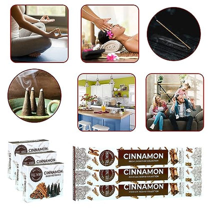 TRUMIRI Cinnamon Incense Sticks & Cones Combo Pack - 60 Sticks + 30 Cones - Cinnamon Scented Incense - color: Cinnamon