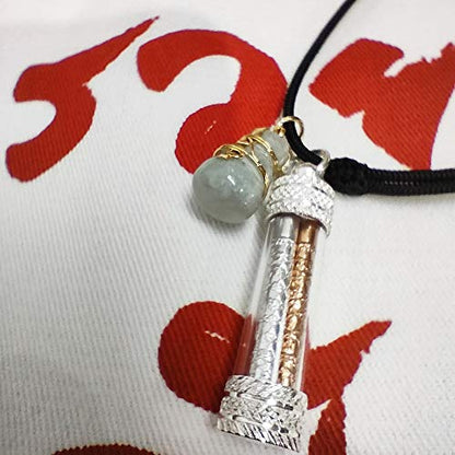 Three Kings Takrut Buddha Amulet Necklace – Silver, Gold & Phra NAT Pendants with Jade Gourd Yantra Talisman for Prosperity, Luck & Protection