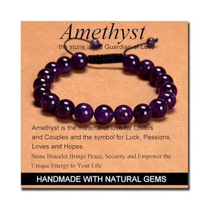 MASSIVE BEADS Handmade Yoga Natural Stone Crystal Healing Power Energy Gifts for Unisex Adult Bracelet Macrame Adjustable - color: Amethyst(Love Guardian), size: 10mm