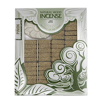 Incienso de Santa Fe - Piñon Natural Wood Incense Bricks with Holder, 100 Count - Made in the USA - color: Piñon, size: 100