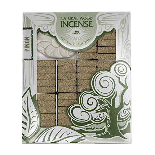 Incienso de Santa Fe - Piñon Natural Wood Incense Bricks with Holder, 100 Count - Made in the USA - color: Piñon, size: 100