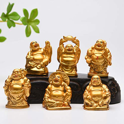 Brass Statu 6Pcs 2'' Electroplated Gold Resin Laughing Buddha Figurines - color: 2'' Resin Red Lips Set