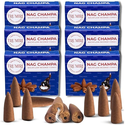 Nag Champa Backflow Incense Cones - Total 60 Incense Cones Waterfall - Six Packs of 10 Incense Backflow Cones - Waterfall Inscent Cones - Incense Waterfall Cones - color: Nag Champa, size: Pack of 6 (60 Cones)