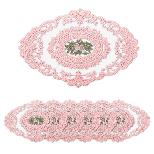 Retro Lace Embroidered Placemats,French Crochet Doilies,Set of 6 - color: Blue