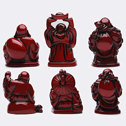 6Pcs 2in Red Resin Laughing Buddha Figurines, Tabletop Lucky Decor - color: 2'' Resin Red Set