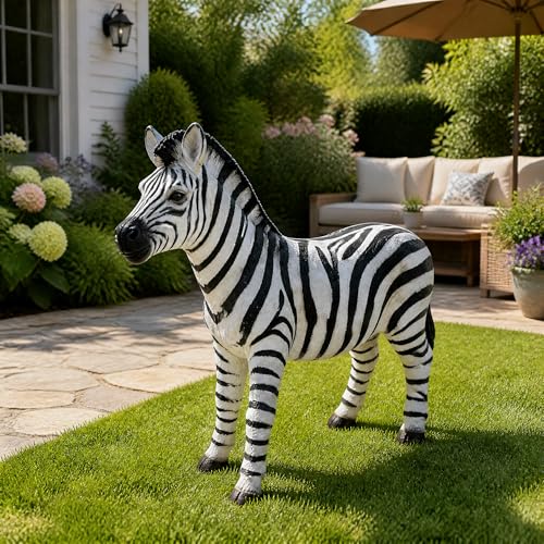 Realistic Zebra Garden Statue, 19.5” Outdoor Resin Zebra Sculpture, Hand-Painted Animal Yard Decor for Lawn, Patio, Backyard, Weather-Resistant Decorative Figurine for Home & Garden(Black&White Zebra) - color: Black&white Zebra