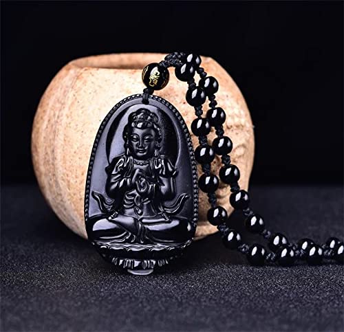 ASGIFT Black Obsidian Necklace Lucky Amulet Protection Pendant with Extended Bead Chain Healing Crystal Stone Talisman Necklaces Jewelry - color: Buddha Tathagata