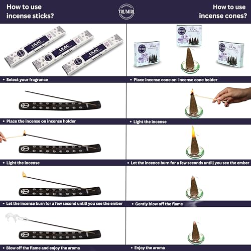 Lilac Incense Sticks & Incense Cones Combo Pack - 60 Insence-Sticks + 30 Insence Cones - Inscense - Incense Cones Scented - Insents - color: Lilac