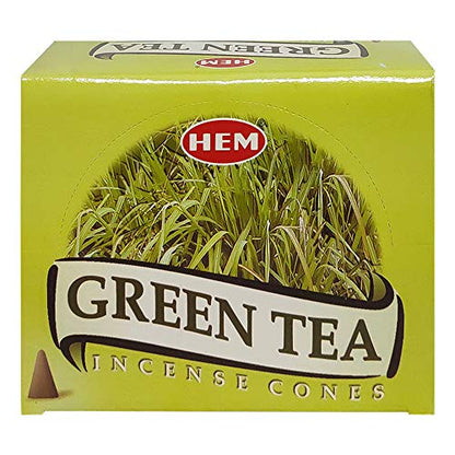 Green Tea Incense Cones and Cone Incense Burner Bundle Insence Insense Hem Incense - color: Green Tea
