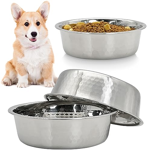 Fhiny 3 Pack Hammered Stainless Steel Dog Bowls, 4 Cups/32 Oz Premium Metal Puppy Feeder Bowl Set for Raised Feeding Station Basic Kitten Food & Water Dishes for Small & Medium Pets Dishwasher Safe - size: 4 Cups/32 Oz