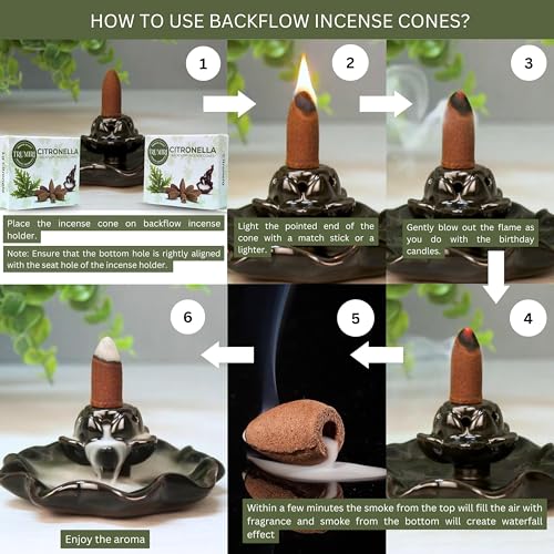 TRUMIRI Citronella Backflow Incense Cones - 20 Cones, 2 Packs of 10, Waterfall Incense Cones - color: Citronella, size: Pack of 2 (20 Cones)