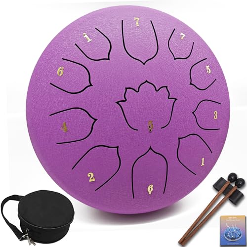 8.5-Inch 11-Note Steel Tongue Drum, Rain Drum for Outside and Garden, Musical Gift for Family and Friends, Great for Music Learning, Yoga and Meditation - color: Lavender Purple, size: 8.5 Inch 11 Notes
