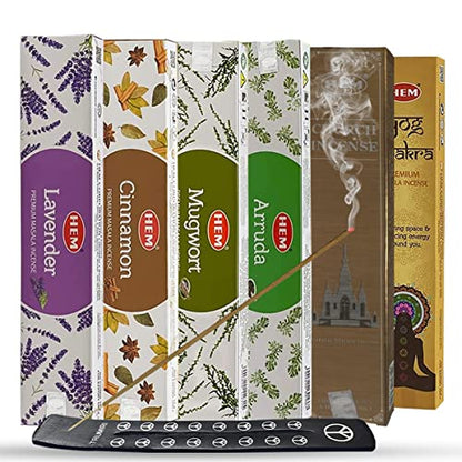 Hem Incense Sticks Variety Pack Masala Series and Holder Burner Bundle with 6 Unique Fragrances - color: Unique Fragrances