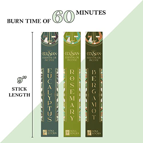 Soul Sticks Elysian 3 Pack Variety Set 10 Sticks Per Pack All Natural Essential Oil Incense Sets Fragrance Aromatherapy (Green Essence)