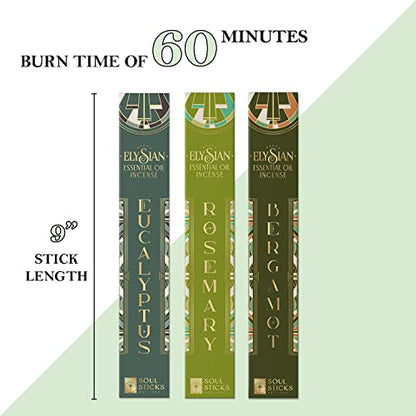 Soul Sticks Elysian 3 Pack Variety Set 10 Sticks Per Pack All Natural Essential Oil Incense Sets Fragrance Aromatherapy (Green Essence)