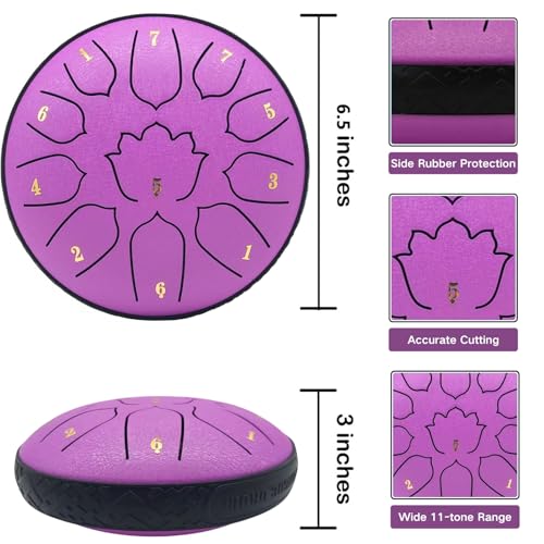 6.5-Inch Rain Drum for Outside & Garden, 11-Note Steel Tongue Drum - color: Lavender Purple, size: 6.5 Inch 11 Notes