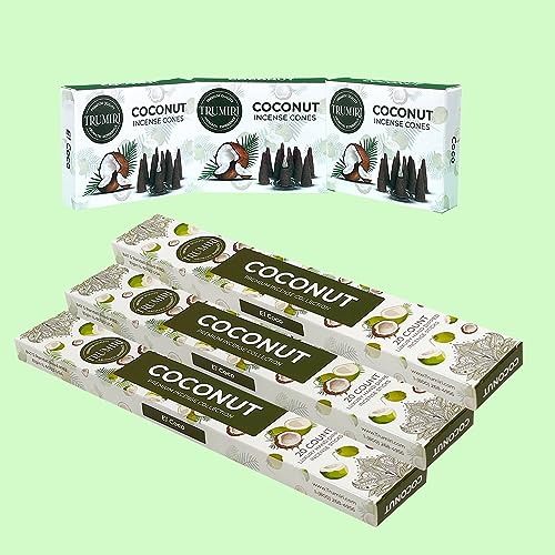 Coconut Incense Sticks & Incense Cones Combo Pack - 60 Insence-Sticks + 30 Insence Cones - Inscense - Incense Cones Scented - Insents - color: Coconut