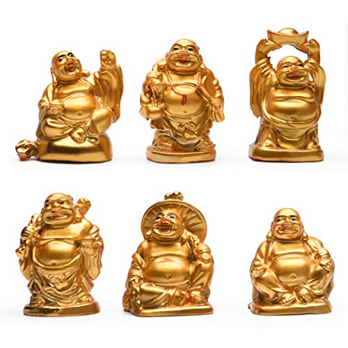Brass Statu 6Pcs 2'' Electroplated Gold Resin Laughing Buddha Figurines - color: 2'' Resin Red Lips Set