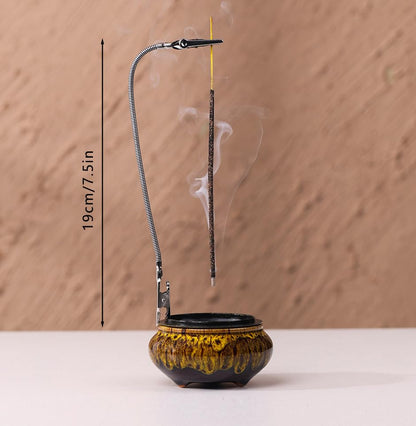 Incense Burner with Calabash Incense Stick Holder - Porcelain Charcoal Censer for Use with Resin Granular Powder Cone or Coil Incense (Fambe Yellow) - color: Fambe Yellow