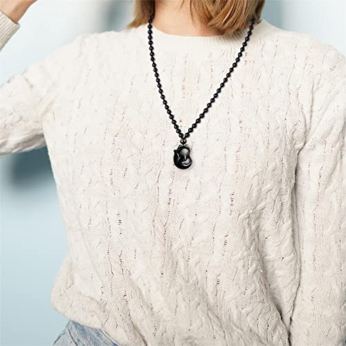 ASGIFT Black Obsidian Necklace Lucky Amulet Protection Pendant with Extended Bead Chain Healing Crystal Stone Talisman Necklaces Jewelry - color: Fox-S