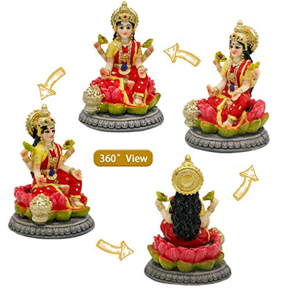 alikiki Small Hindu Goddess Lakshmi Statue - 3.9”H Indian Ido Laxmi Figurine for Car Dash Board Decor Home Office Mandir Temple Altar Shrine Pooja Item Murti for Diwali Puja Gifts