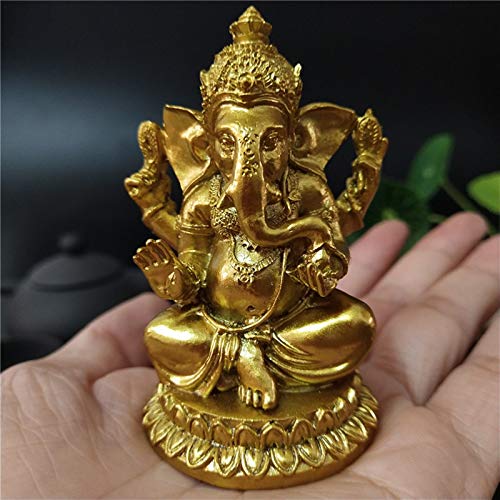 Gold Lord Ganesha Statues- Hindu Elephant God Statue Resin Sculpture Indian Ganesh Buddha Figurine Handmade Gift Decoration Ornaments for Home, Garden, Car