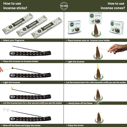 Jasmine Incense Sticks & Incense Cones Combo Pack - 60 Insence-Sticks + 30 Insence Cones - Inscense - Incense Cones Scented - Insents - color: Jasmine