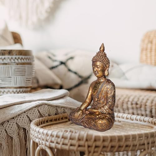 Golden Resin Seated Buddha Statue - 11.42 Inches